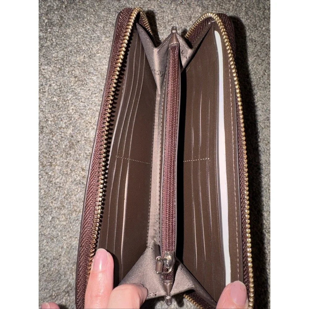 Chocolate Brown Kate Spade Wallet Pebble Leather Zip Around Leila Lg Card Slots